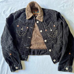 True Religion Fleece Lined Black Corduroy Jacket - Medium